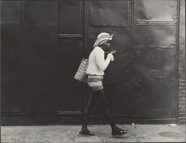[Street Scene: Woman Wearing Straw Hat and Black Stockings, New York City]