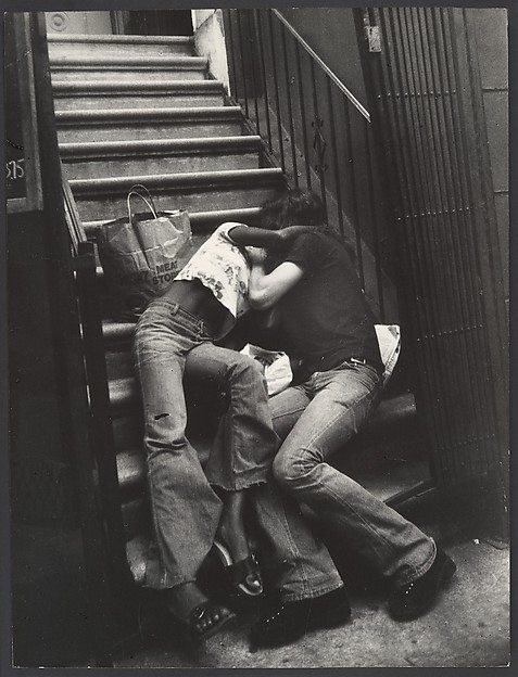 [Street Scene: Couple Kissing on Building Steps, New York City