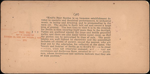 [Group of 4 Stereograph Views of Berlin Beer Gardens]