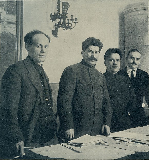 [Nikolai Antipov, Stalin, Sergei Kirov, and Nikolai Shvernik in Leningrad, 1926] in S.M. Kirov Album, 1886-1934 (Leningrad, 1936)