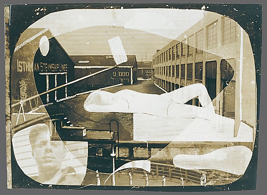 [Waterfront Scene with Collaged Elements: Reclining Woman, Self-Portrait]