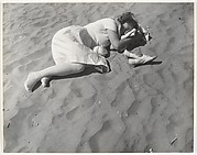 [Beach Scene: Woman in White Dress Asleep on Sand, Coney Island, New York]