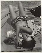 Beach Scene: Woman in Bikini Cuddling Baby, Coney Island, New York]