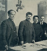 [Nikolai Antipov, Stalin, Sergei Kirov, and Nikolai Shvernik in Leningrad, 1926] in S.M. Kirov Album, 1886-1934 (Leningrad, 1936)