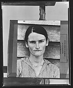 [Copy of Print of "Alabama Cotton Tenant Farmer Wife" (Allie Mae Burroughs) Mounted on Makeshift Easel]