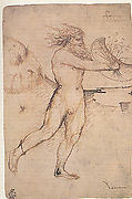 Bearded Nude Male Figure Running Toward the Right