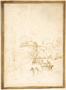 Approach to a Mountain Village with Horsemen on the Road