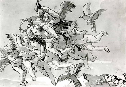 Cupid Blindfolded, Carried Through the Sky by Seven Winged Putti