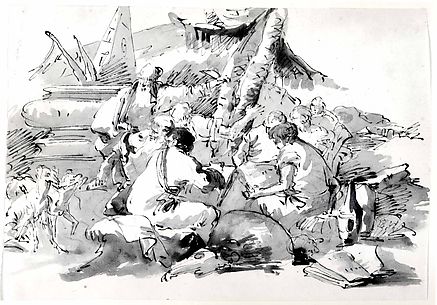 Philosophers Instructing Pupils by an Antique Sarcophagus