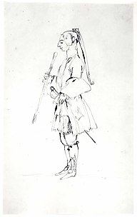 Man with a Long Pigtail and a Stick, Standing in Profile to the Left