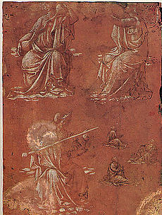 Three Allegorical Figures and Studies of a Seated Man