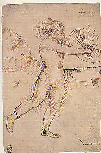 Bearded Nude Male Figure Running Toward the Right