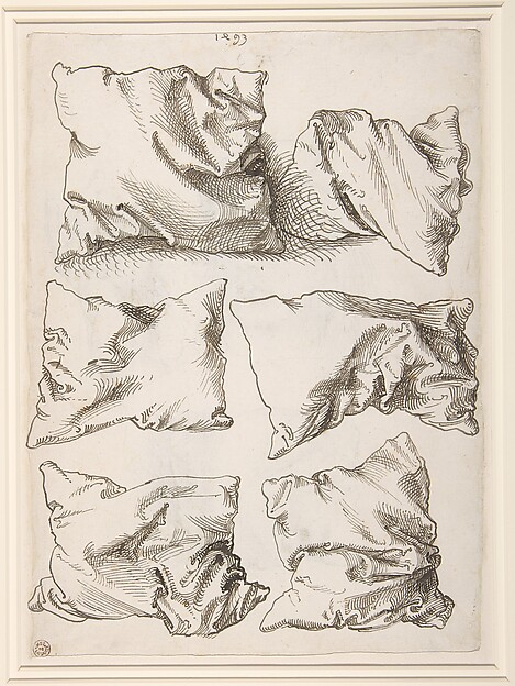 Self-portrait, Study of a Hand and a Pillow (recto); Six Studies of Pillows (verso)