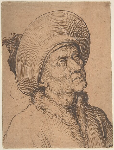 Bust of a Man in a Hat Gazing Upward