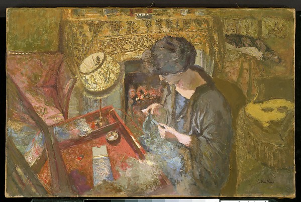 Amazing Historical Photo of Edouard Vuillard with The Small Drawing-Room: Mme Hessel at Her Sewing Table in 1917 