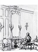 A Venetian Interior, with a Young Man Seated by the Fire