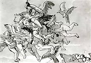 Cupid Blindfolded, Carried Through the Sky by Seven Winged Putti
