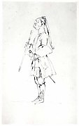 Man with a Long Pigtail and a Stick, Standing in Profile to the Left
