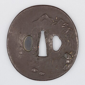 紫原壽良画 Murasakibara Toshiyoshi - 秋草に鹿図鐔 Sword Guard