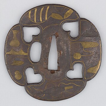 Sword guard (Tsuba) With Cherry Blossom Motif (桜図与四郎象嵌鐔