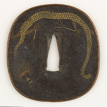 Sword guard (Tsuba) With Cherry Blossom Motif (桜図与四郎象嵌鐔