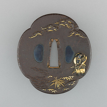 Sword guard (Tsuba) With Cherry Blossom Motif (桜図与四郎象嵌鐔