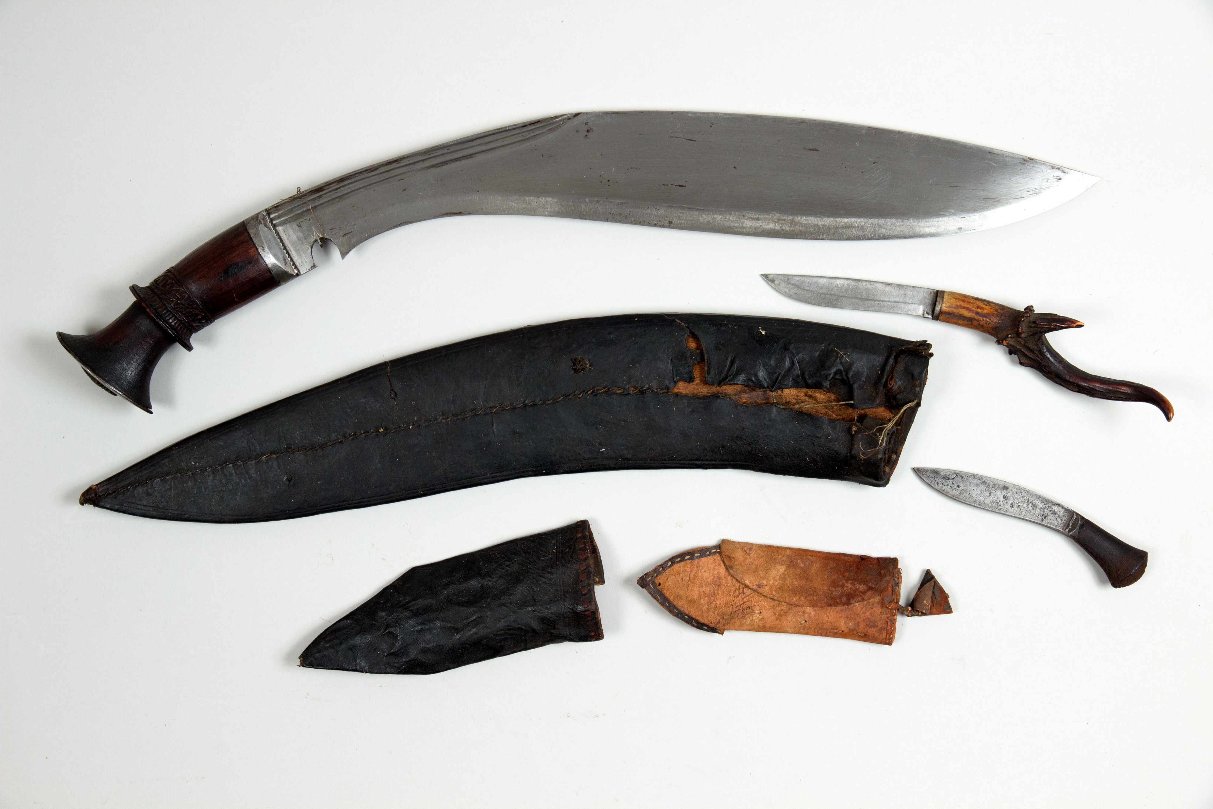 Knife (Kukri) with Sheath and Pouch with Two Small Knives, Indian or  Nepalese, Gurkha