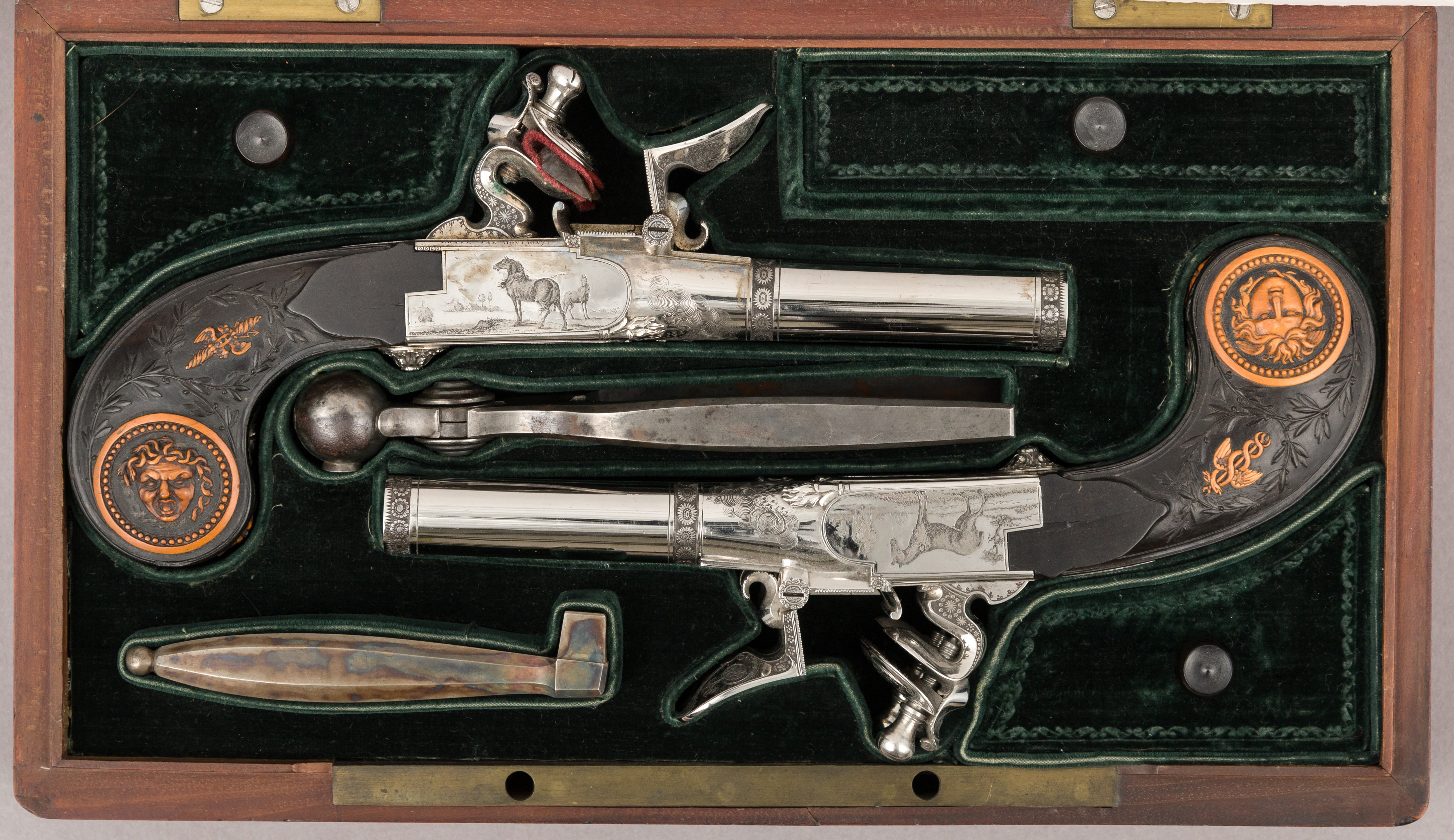 Image of Cased flintlock rifle with accessories, from Versailles