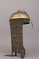 Helmet (Kulah Khud), Steel, gold, velvet, brass, pigment, varnish, Persian