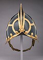 Morion, Steel, gold, pigment, brass, textile, German, Nuremberg