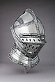 Close Helmet, Attributed to Wolfgang Grosschedel (German, Landshut, active ca. 1517–62), Steel, leather, copper alloy, German, Landshut