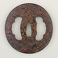 Sword Guard (Tsuba), Metal laminate (mokume-gane), iron, copper-gold alloy (shakudō), copper, Japanese