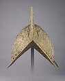 Morion, Copper alloy, leather, probably German, Brunswick