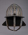 Lobster-Tail Burgonet, Steel, leather, gold, North Italian