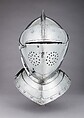 Close-Helmet for the Tournament, Steel, leather, textile, German, probably Augsburg