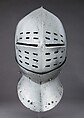 Foot-Combat Helm, Steel, leather, textile, copper alloy, possibly British or Flemish