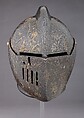 Close-Helmet for the Tournament on Foot, the Master of the Castle Mark (Italian, Milan, active ca. 1590–1620), Steel, gold, Italian, Milan