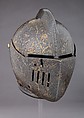 Close-Helmet for the Tournament on Foot, the Master of the Castle Mark (Italian, Milan, active ca. 1590–1620), Steel, gold, Italian, Milan