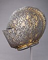 Close Helmet for Foot Combat, Steel, gold, leather, brass, Italian, Milan