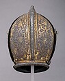 Close Helmet for Foot Combat, Steel, gold, leather, brass, Italian, Milan