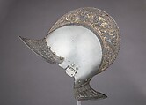 Burgonet, Steel, gold, leather, brass, French