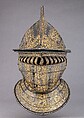 Burgonet with Buffe, Steel, gold, leather, textile, Italian