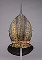 Burgonet with Buffe, Steel, gold, leather, textile, Italian