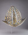 Pointed Morion, Steel, gold, brass, leather, Italian, Milan