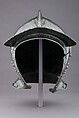 Burgonet, Decoration attributed to Ulrich Holzmann (German, Augsburg, recorded 1534–62), Steel, brass, leather, German, probably Augsburg