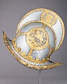 Morion for the Bodyguard of the Prince-Elector of Saxony, Steel, gold, brass, leather, German, Nuremberg