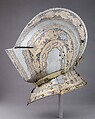 Close-Helmet, Steel, gold, leather, copper alloy, Italian