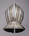 Close Helmet, Attributed to Pompeo della Cesa (Italian, Milan, ca. 1537–1610), Steel, gold, brass, Italian, Milan
