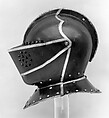 Armor, Gorget plate of the helmet possibly marked by Hans Michel (German, Nuremberg 1539–1599), Steel, brass, leather, German