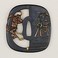 Sword Guard (Tsuba), Copper-gold alloy (shakudō), copper, gold, silver, Japanese